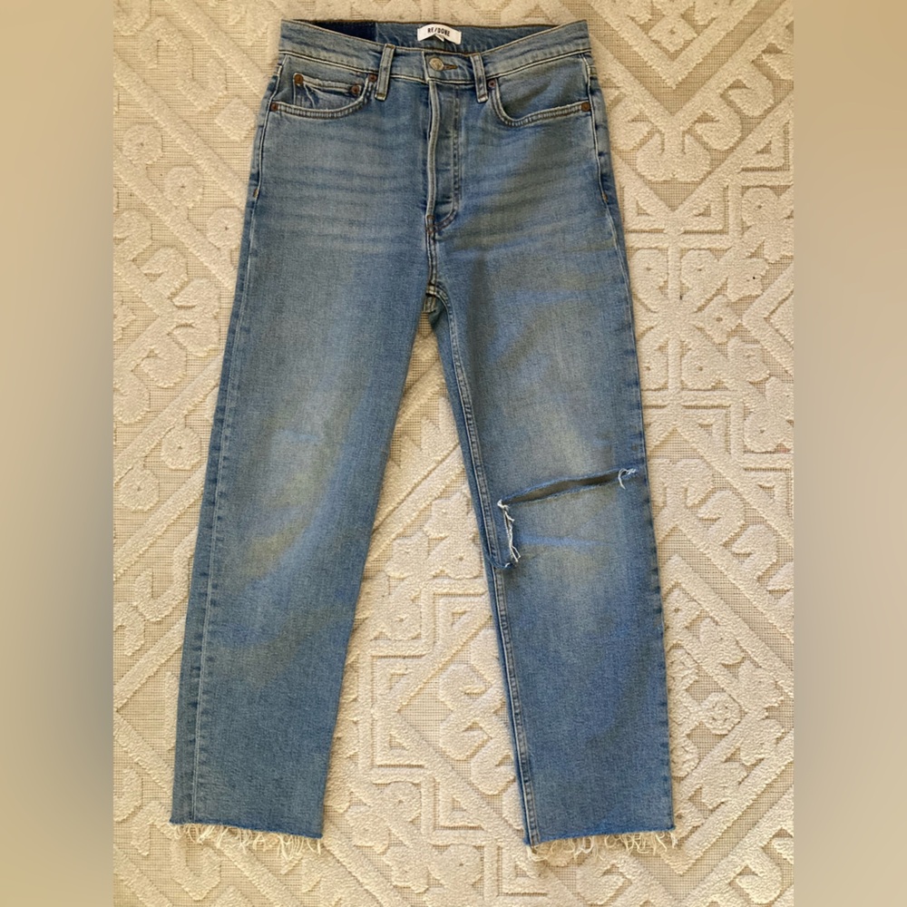 Re/Done Light Blue Distressed High Rise Jeans - Picture 2 of 7